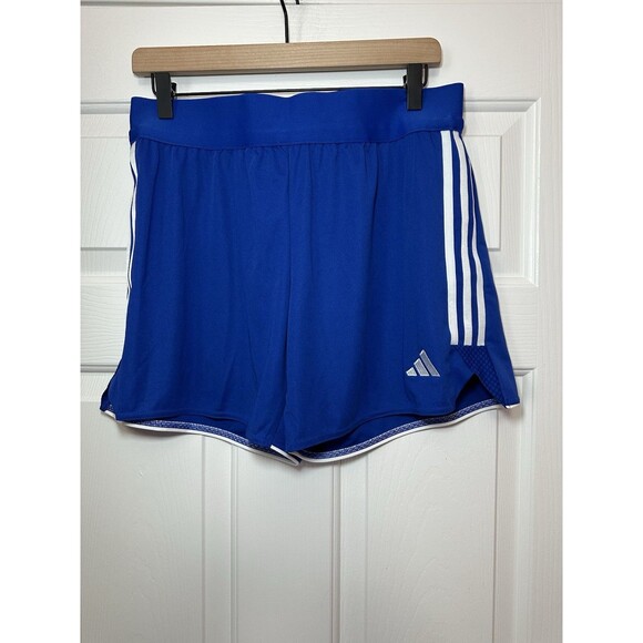 adidas Pants - Size L Adidas Womens Aeroready Mid-Rise Soccer Athletic Shorts Blue White NEW